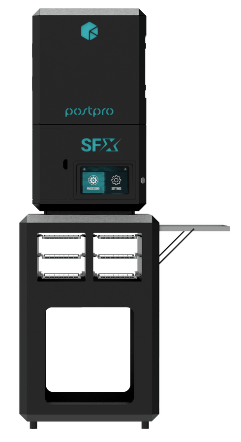 POSTPRO SFX vapour smoothing machine on machine stand. For use with MJF, SLS, Markforged and Stratasys 3D printed parts.